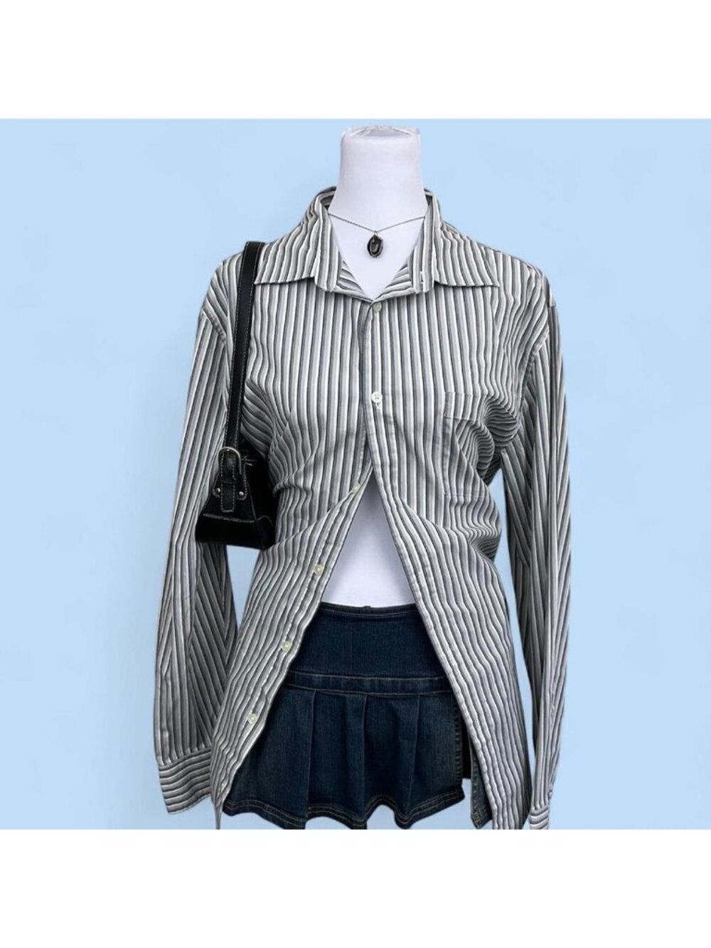 90s gray pinstripe alt emo skater grunge button down shirt